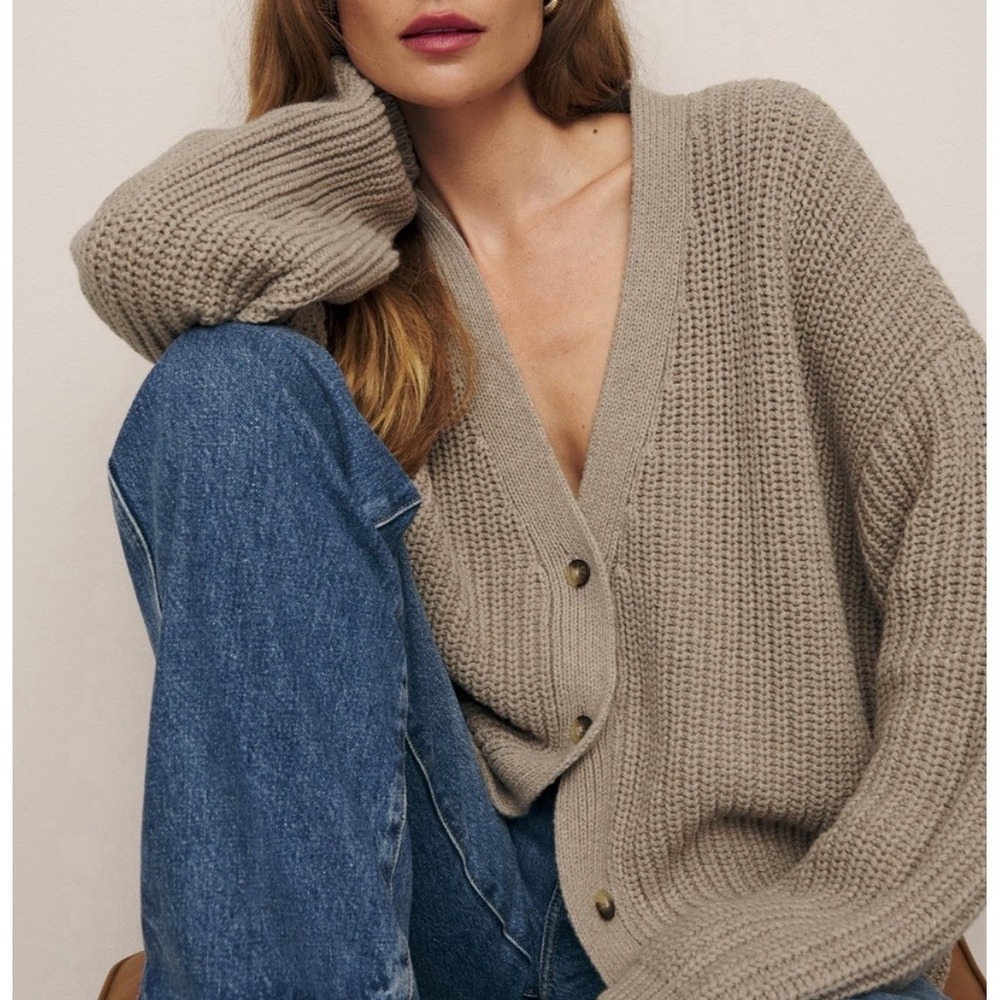 Reformation Maya Oversized Cashmere Cotton Cardigan Sweater Size M Fisherman Tan